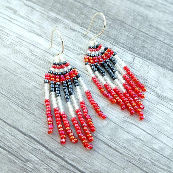Small Beaded Fringe Dangle Earrings, 2.25" - Picture 6 of 7